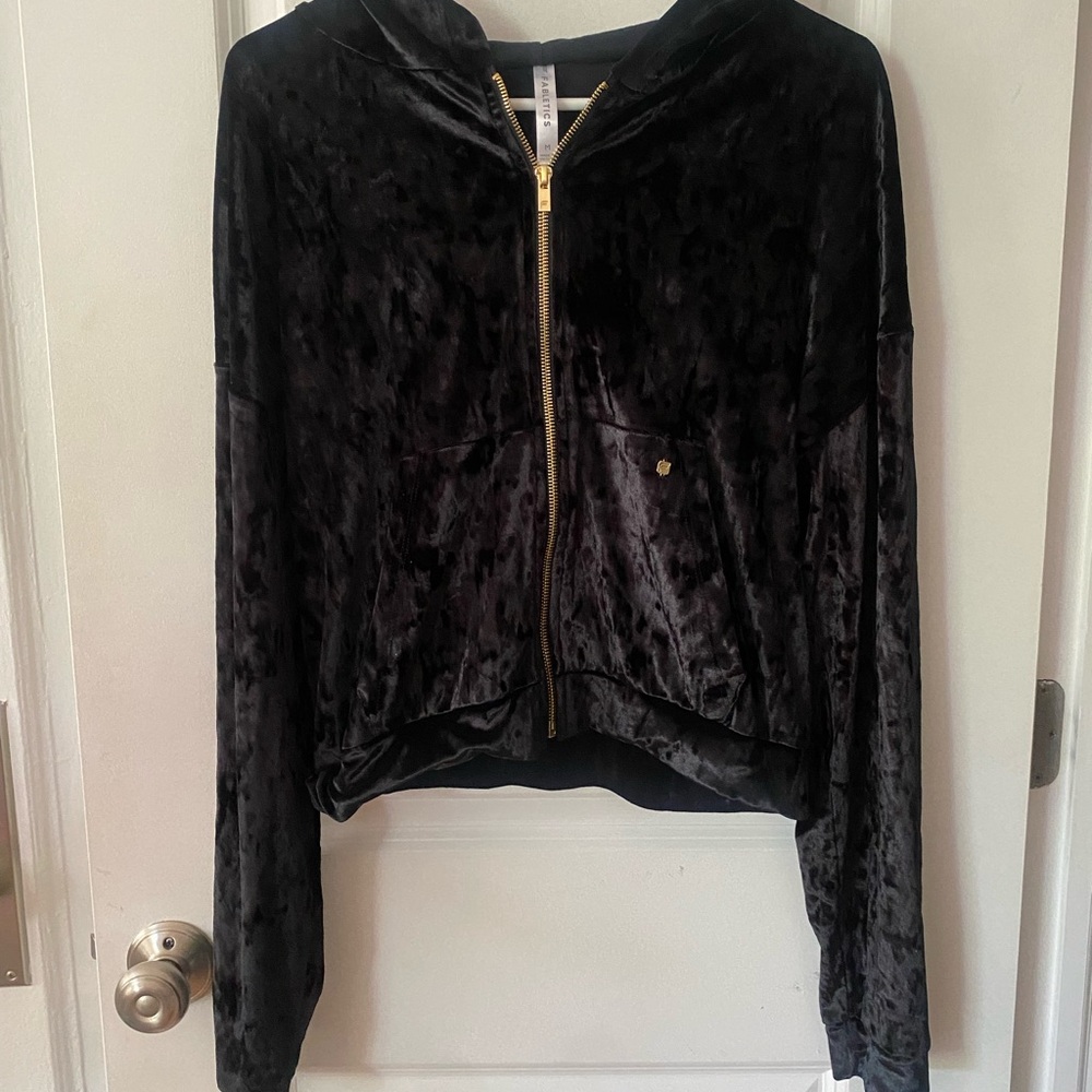 Fabletics Black Velour Zip Up Hoodie